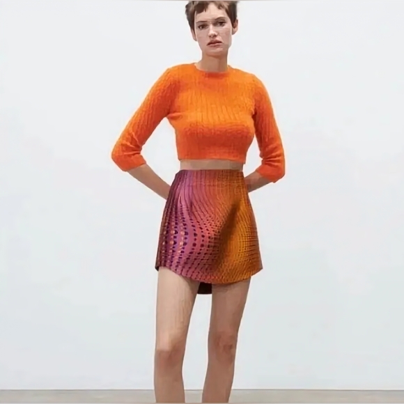 NWT Zara Geometric Print Dolphin Hem Mini Skirt - Picture 5 of 8